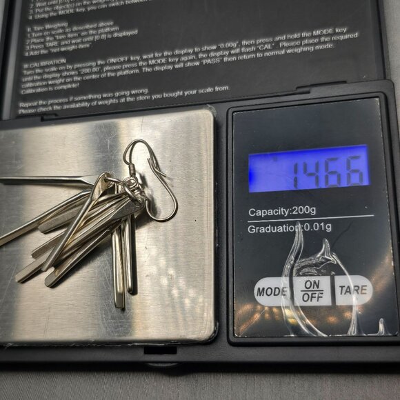 VTG Taxco TC-33 Sterling Silver Dangle Earrings 2.5" Mexico Paddle Fan Style 14. - Picture 6 of 7